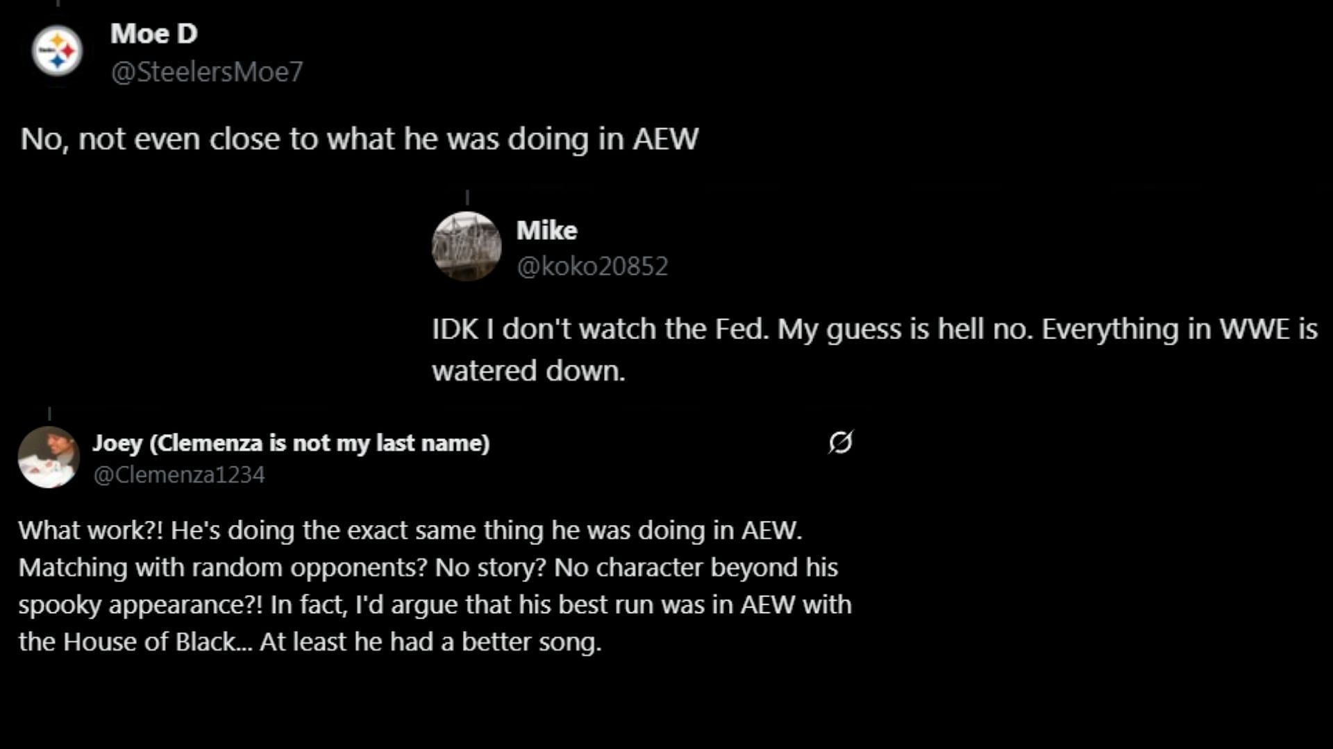 Fans react to Black's current WWE run. (Images via @TheCovalentTV on X)